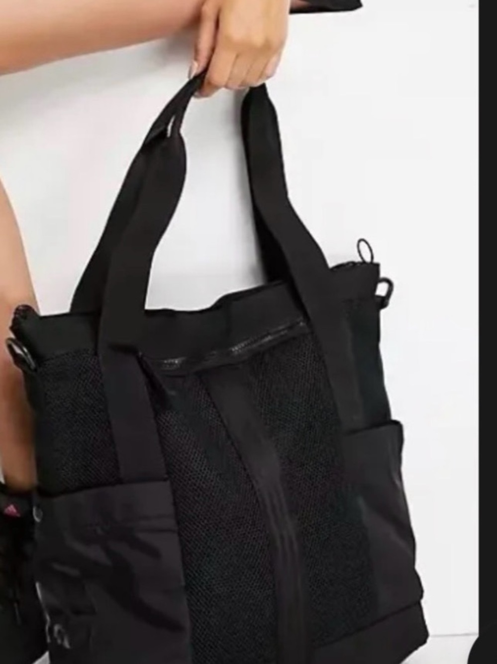 adidas Convertible Tote Crossbody Gym Travel Bag Black Mesh Zip Utility Tote - Picture 4 of 9